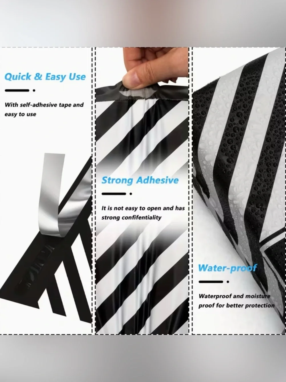 20  12” x 15.5” Black & White Striped Thank  You Poly Mailers